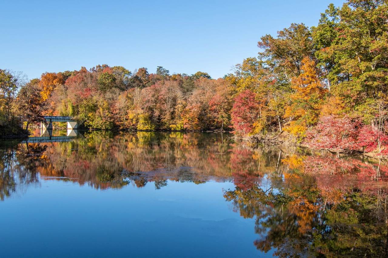 Autumn foliage reflected on Prettyboy Reservoir in the Hereford Zone